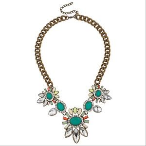 Turquoise Clear Stone Crystal Teardrop Necklace